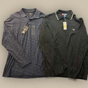 Vtg Long Sleeve Pullover Rugby Shirt Lot Men Medium Chaps Black Bill Blass Blue